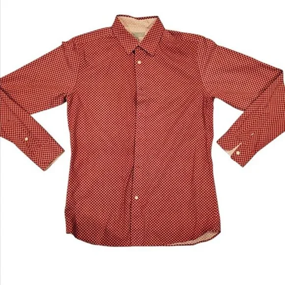 Ted Baker London Mens Slim Fit Red Diamond Print Button-Down Shirt Size 3 Cotton - Picture 1 of 7
